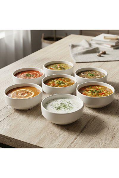 RİNART PORSELEN 12 cm Soup Bowl Set of 6 & 12 – Cream Color Porcelain Bowl, B...