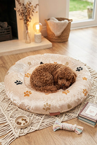 aymira home Dijital Baskılı Yumuşak Simit Yuvarlak Kedi Köpek Yatağı Minderi ...