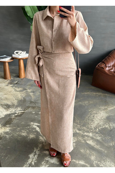 My Blog Φούστα με λεπτομέρεια δεσίματος στο πλάι σε χρώμα βιζόν - 1168