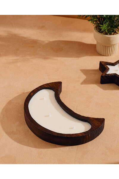 REDTAG Wooden Crescent Moon Decorative Candle 25x3cm