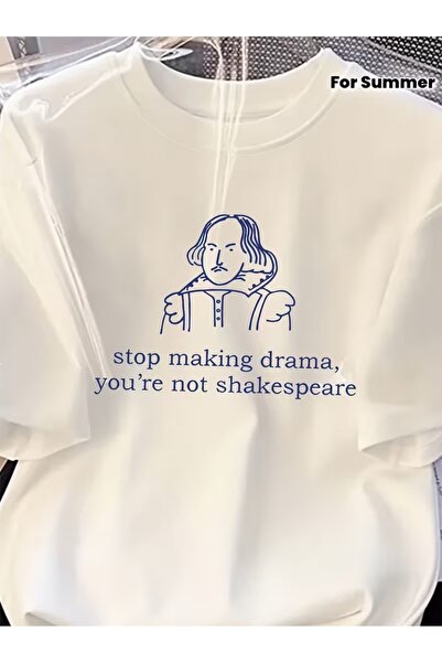 Unisex Shakespeare Baskılı Oversize Bisiklet Yaka T-shirt