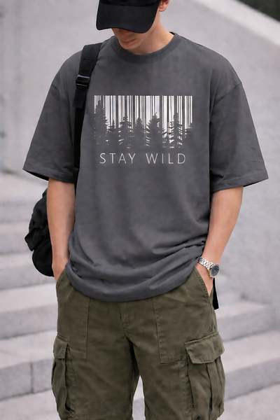 ArtYus Μπλουζάκι Unisex Oversize με στάμπα Stay Wild Text & Nature – Βαμβακερ...