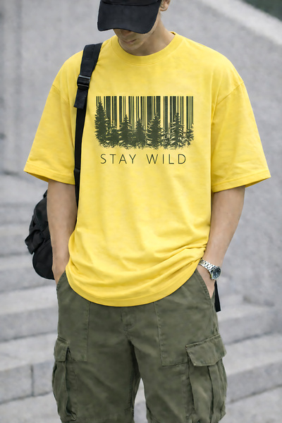 ArtYus Μπλουζάκι Unisex Oversize με στάμπα Stay Wild Text & Nature – Βαμβακερ...