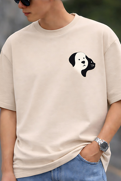 ArtYus Μπλουζάκι Unisex Oversize με εμπριμέ σχέδιο Cat and Dog – Βαμβακερό T-...