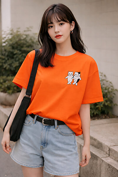 ArtYus Μπλουζάκι Unisex Oversize με στάμπα Halay Çeken Kediler Baskılı - Βαμβ...