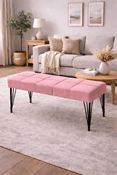 densan aksesuar Metal Ayaklı 80 Cm Soft Pembe Puf & Bench Tekli