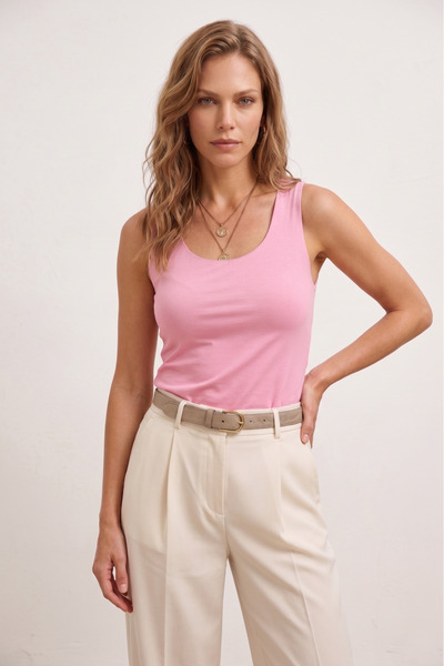 MELA ROSSA Γυναικεία αμάνικη μπλούζα από ύφασμα Sandy με λαιμόκοψη U και επέν...