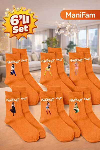 BaisheDesign Manifest Koleksiyonluk Manifam Turuncu Renkli 6'lı Çorap Seti