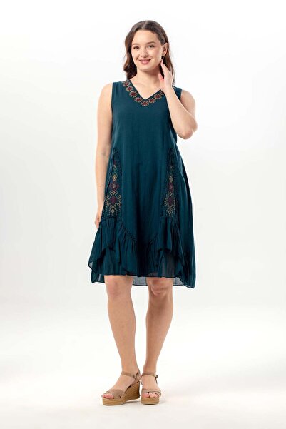 Eliş Şile Bezi Αμάνικο φόρεμα Begüm με V λαιμόκοψη, καλοκαιρινό, κεντημένο, α...