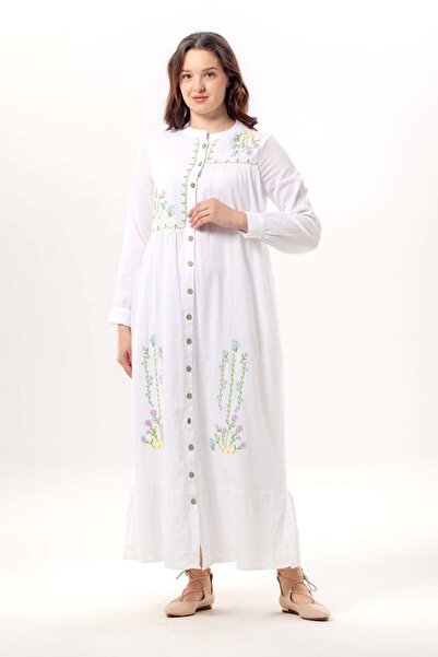 Eliş Şile Bezi Μακρυμάνικο φόρεμα με κέντημα, λεπτομερές, ολόσωμο, καλοκαιριν...