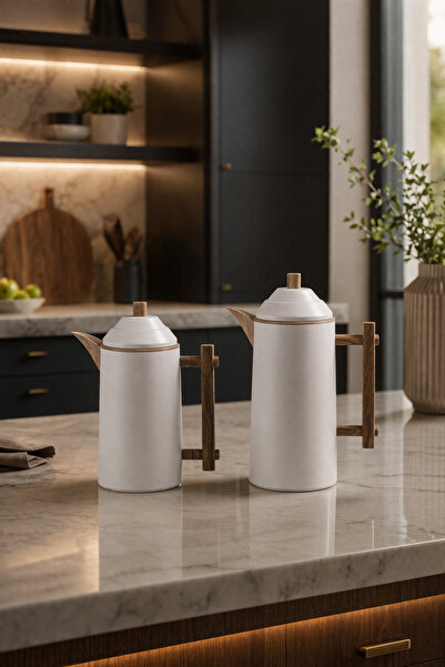 ZALA Unique Luxury Style Light Grey Twin Thermos Set 1L + 0.68L | Wooden Styl...