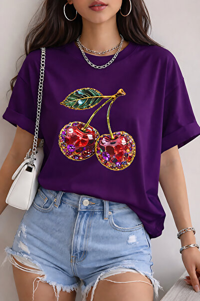 ArtYus Μπλουζάκι Unisex Oversize με στάμπα κεράσι και όψη πέτρας – Βαμβακερό ...