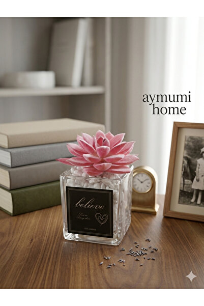 aymumi home Dekoratif Sukulent Yapay Çiçek – Cam Saksı Taşlı Pembe Minimal Ma...