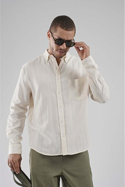 king brich Мъжка риза от муселин със стандартна кройка и един джоб