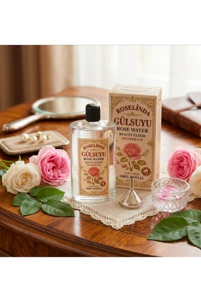 Roselinda Rose Water 100% Natural – Skin Cleanser & Refreshing Tonic |   Stylish Glass Bottle Rose Essence Care Water