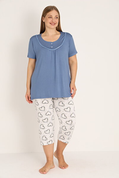 JENİKA Σετ πιτζάμας plus size - Μπλε - Κάπρι