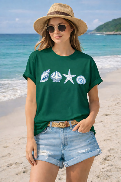 ArtYus Μπλουζάκι Unisex Oversize με στάμπα θαλάσσιων κοχυλιών και αστεριών – ...