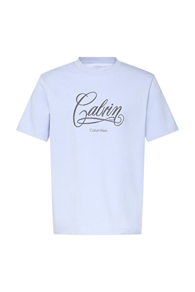 Calvin Klein SS 20S LN Calvin Script Graphic Erkek Bisiklet Yaka T-Shirt Mor
