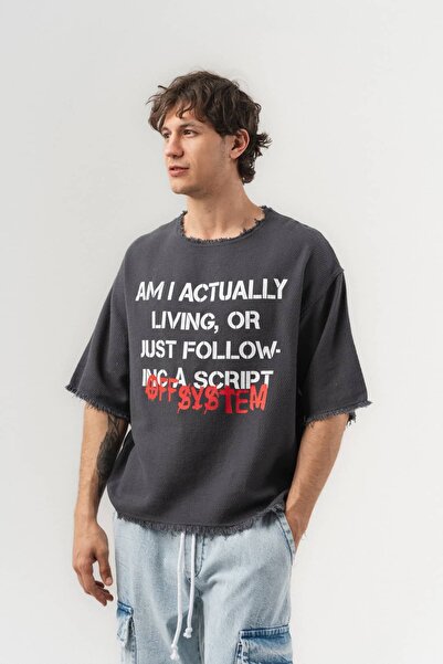 go gang own Follow Göğüs Design Detailed Fringed Crew Neck Oversize T-Shirt