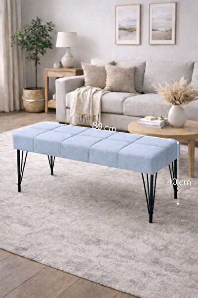 densan aksesuar Metal Ayaklı 80 Cm Soft Mavi Puf & Bench Tekli
