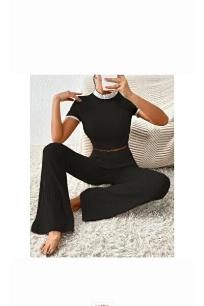 BİGÜMEX Set de damă cu mâneci scurte, talie înaltă, pantaloni largi și top ti...