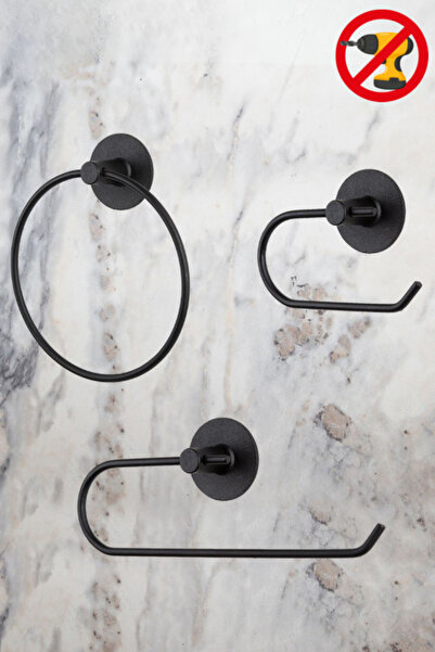 ERFAHOME Black Round Adhesive Ring Towel Holder / Roll Towel Holder / Wc Toil...
