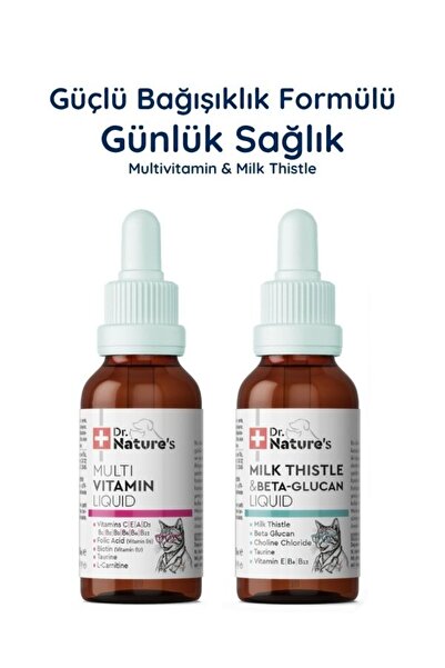 Dr. Nature's Kedi Multivitamin + Milk Thistle Seti – Günlük Vitamin ve Karaci...