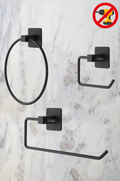 ERFAHOME Black Square Adhesive Ring Towel Holder / Roll Towel Holder / Wc Toi...