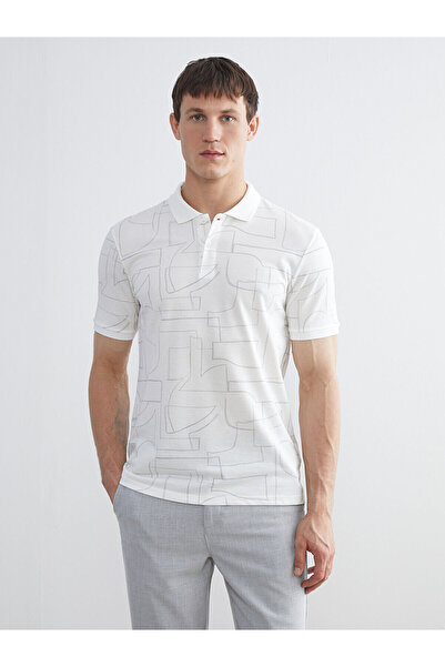 LC Waikiki Ecru Polo Neck Patterned Pique Men's T-Shirt
