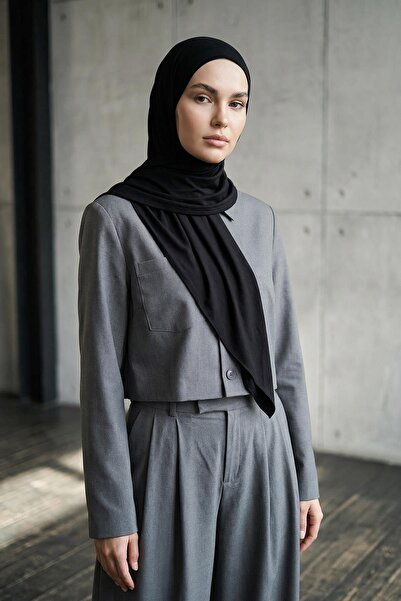 Aisha's Design Nefes Alan, Esnek, Günlük Konforlu Kaymaz Penye Üçgen Eşarp,B-41,Siyah