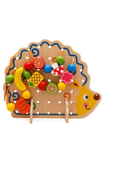 OEM Ξύλινος Σκαντζόχοιρος με Χάντρες και Φρούτα Βαμμένος με Μη Τοξικά Χρώματα