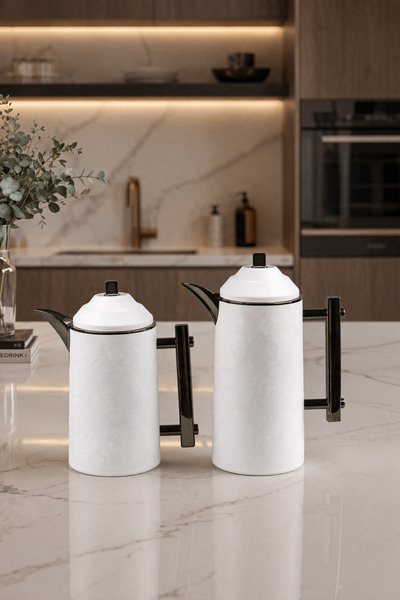 ZALA Modern White Flowered Pattern Design Twin Thermos Set 1L + 0.68L | Silve...