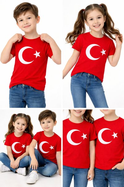 westicgiyim Unisex Çocuk Türk Bayraklı Kısa Kollu Tişört