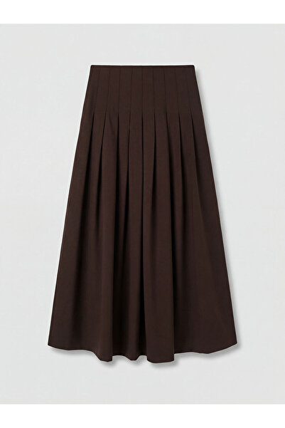 LC Waikiki Brown Modal Textured Pleated Skirt by Güli̇s Gi̇yi̇m