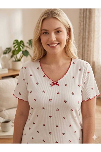 Asel Σετ πιτζάμας plus size - Καφέ - Κανονικό μέγεθος