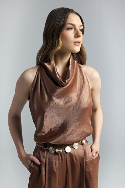 Sateen Μπλούζα - Καφέ - Κανονική εφαρμογή