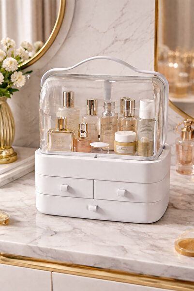 MAKRİ HOME Λευκός Οργανωτής Μακιγιάζ, 35x26x17,5 εκ., 3 Συρτάρια, Διαφανές 90...