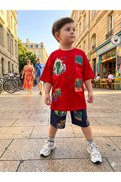 NURTOPU Set pantaloni scurți pentru băieți, de vară, cu mânecă scurtă, din bu...