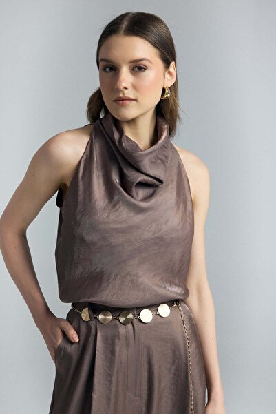 Sateen Μπλούζα - Καφέ - Κανονική εφαρμογή