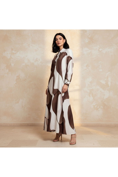 Iconic Printed A-line Women Dress with Concealed Placket