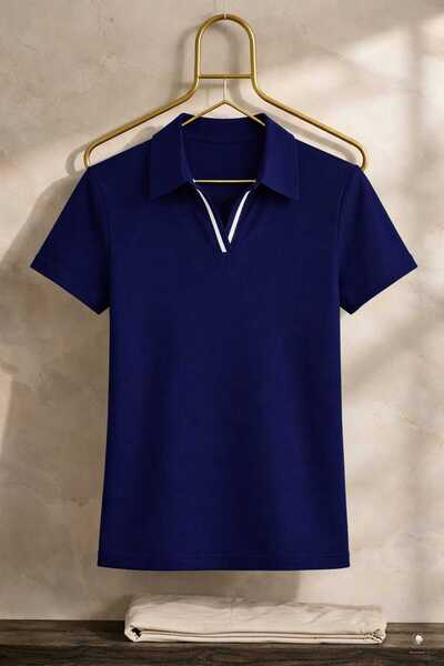 ALİ.COM Γυναικείο κοντομάνικο μπλουζάκι πόλο με ριγέ λεπτομέρειες, στενή εφαρ...