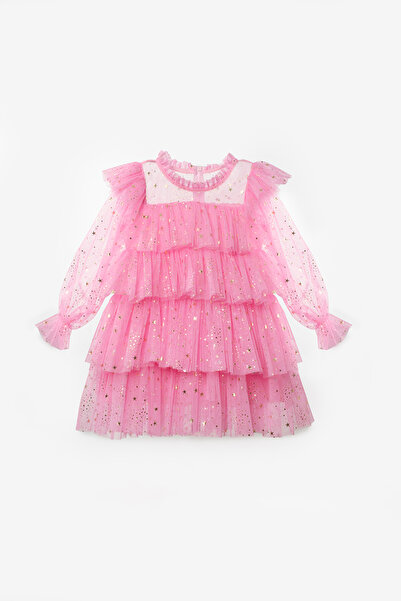 Le Mabelle Ροζ φόρεμα για κορίτσια με στάμπα αστεριών και στρώσεις