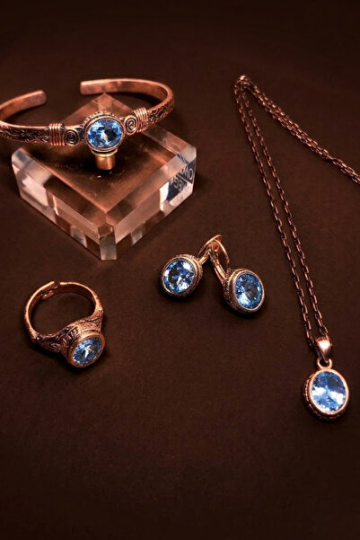 Otto Man Steel Jewelry Kadın Lila Zirkon Taşlı Saf Bakır Bileklik Küpe Kolye ...