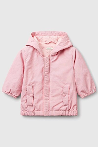 Benetton Kız Bebek 0-18 Ay Penye Astarlı Yağmurluk Pembe