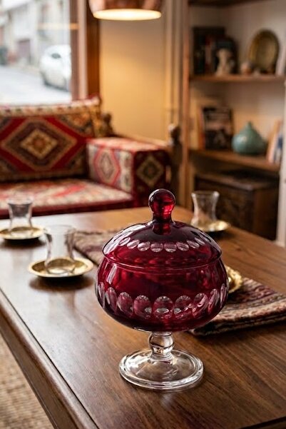 DECOSTYLE Dekorlu Kapaklı Ayaklı Şekerlik – 2 Parça Sunum & Dekor Seti 14x14x20
