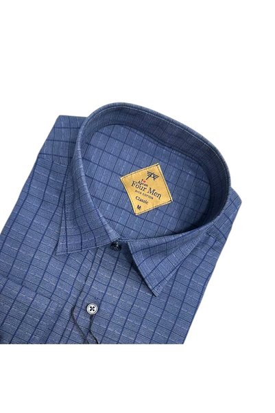 GÖMLEK GALERİSİ Men's Classic Wide Cut Plaid Cotton Long Sleeve Shirt