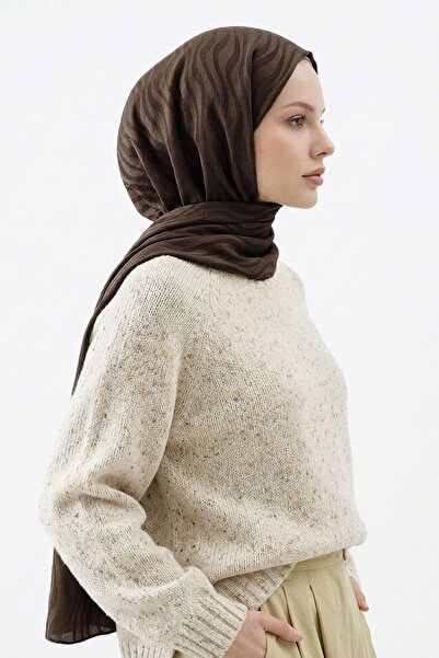 InStyle Wave Pattern Brown Jacquard Cotton Shawl