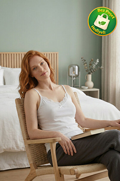 JENİKA Women's Colorful Rope Strap Lace Collar Undershirt – Casual & Stylish Use