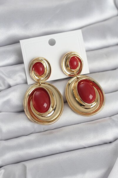 sylar Red Dangle Drop Model Gold Color Vintage Women's Earrings