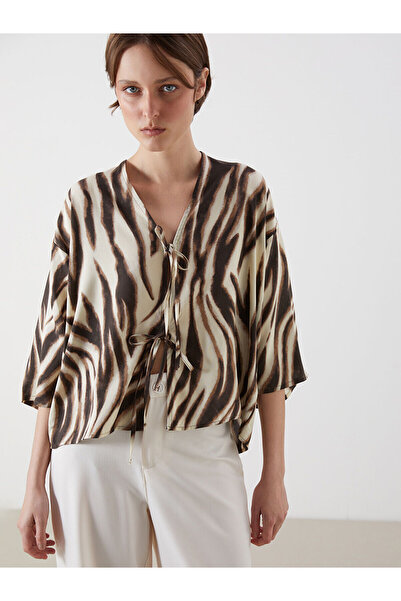 LC Waikiki Nevavm with Difference Lcw Vision Brown Shawl Collar Leopard Patte...